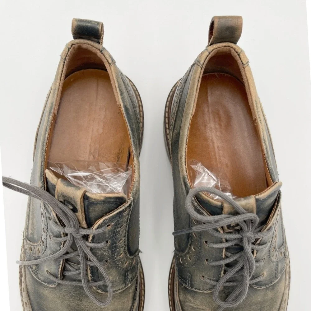 ECCO ST1 Hybrid Wingtip‎ Brogue Oxford Gray Tan Burnish Leather Men 8 Dress Shoe